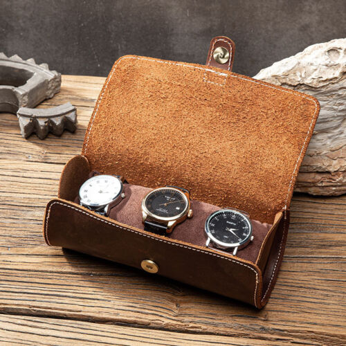 Vintage Echtleder Uhrenrolle Reisetasche Armbanduhr Uhren Aufbewahrungsbox Halter - Bild 2 von 21