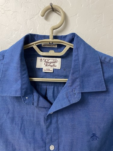 NEW Penguin Heritage Slim Fit - Butn Shirt - Mens L 43x29 35 Slv - Cotn/Poly LS - Picture 4 of 8