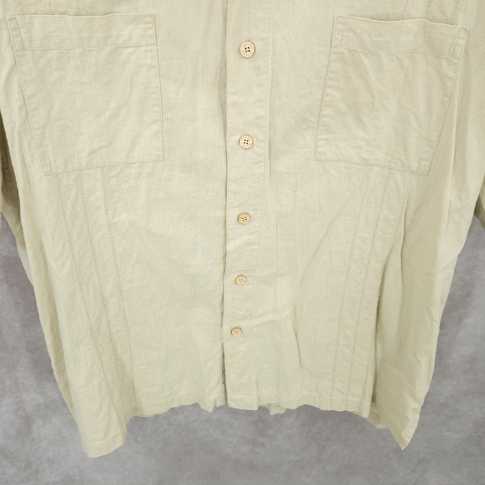 Batik Bay Shirt Mens XL Green Button Up Washable Linen Short Sleeve Outdoors - Image 2 of 4