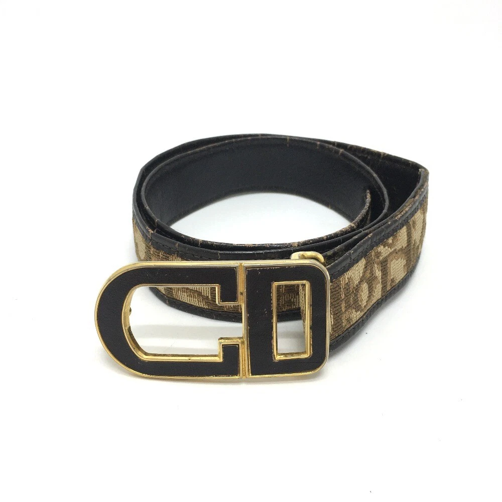 CHRISTIAN DIOR Trotter Vintage Ceinture Cuir/Toile Beige x Marron