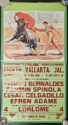 Bull Fighting Poster Plaza De Toros La Paloma Saúl Ortega Mexico 2000 19.5 X 36 