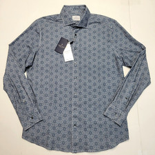 285 New Emanuel Berg Shirt Men's LARGE Blue GEOMETRIC Modern Fit Jersey 4 FLEX
