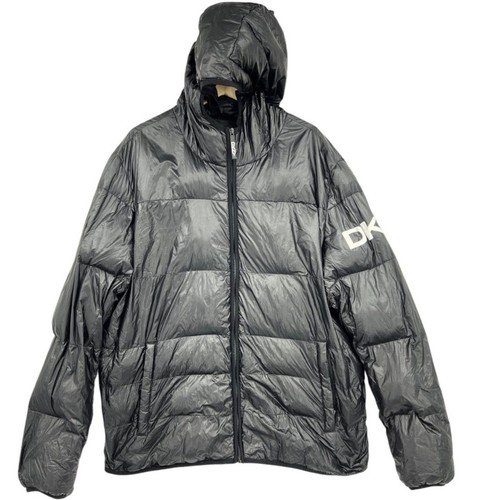 DKNY Puffer Coat XXL mens black logo hooded jacket winter water resistant - Picture 10 of 13
