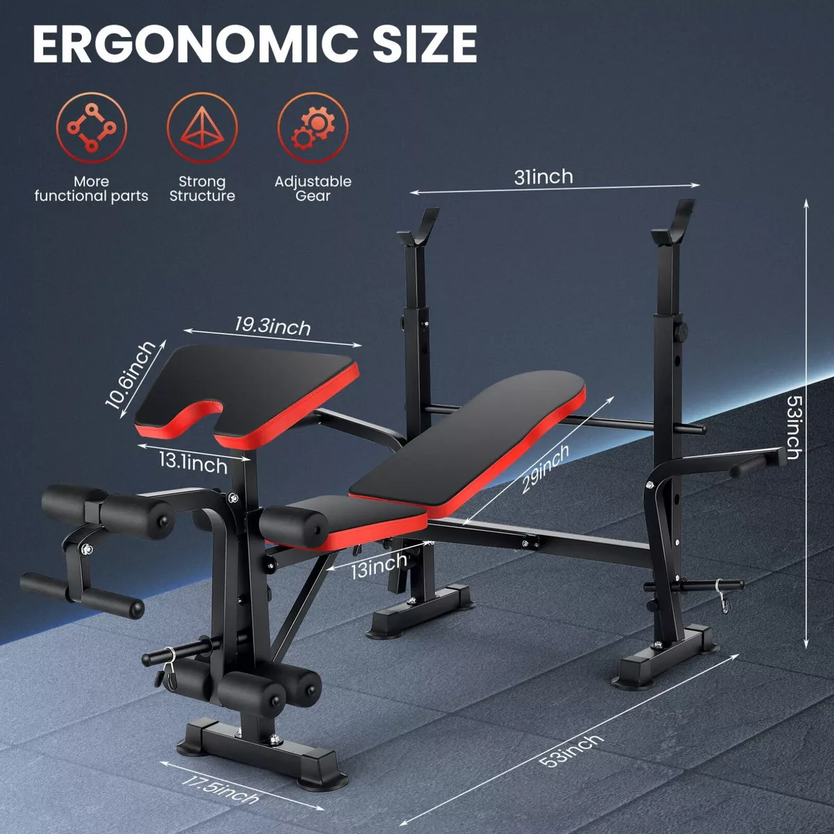 VIBESPARK Adjustable Weight Bench 600lbs 4 in 1 Foldable Workout