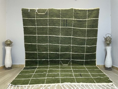 Custom Hand-Knotted Moroccan Living Room Rug, Beni Berber Wool Rug, Green Rugs - Picture 4 of 11