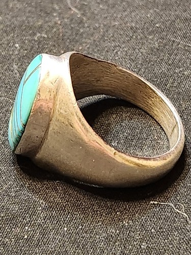Vintage Turquoise Gent's Silver & Stone Ring 925 Silver 12.37g Size: (DDP006301) - Picture 2 of 5