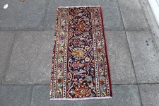 Vintage Fragment Hand Made Traditional Oriental Wool Red Blue Small Rug 105x52cm