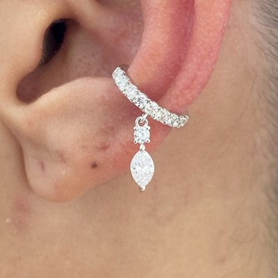 14K White Gold Cuff Earrings 0.5ct Marquise Labcreated Diamond F/VS1 Appraised