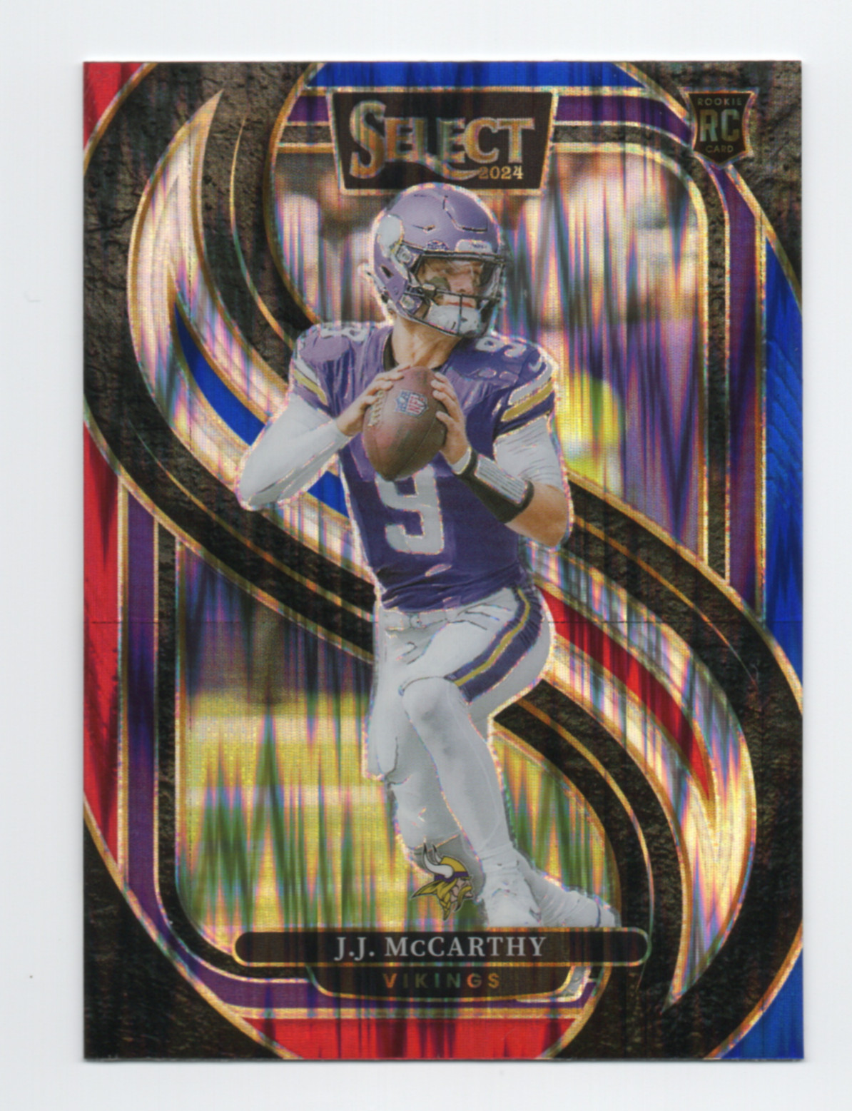 2024 Panini Select - Premier Level J.J McCarthy #134 Red & Blue Shock Prizm (RC)