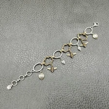 Lucky Brand Bee Charm Bracelet Mixed Metal Silver Gold Tone Oval Link Boho 8"