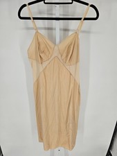 Vintage 1960s Vanity Fair Womens Sz L Nylon Knee Length Slip Nightgown Beige