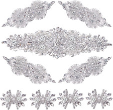 9 Pack Rhinestone Crystal Wedding Dress Appliques - Iron on Patch DIY Sewing App