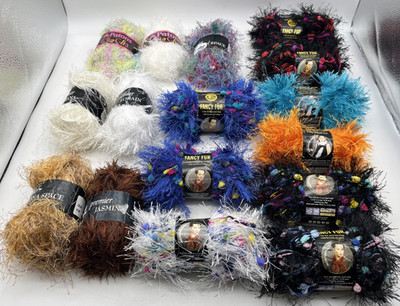 Lot of 16 Eyelash Yarn Skeins Lion Brand Fancy Fur Patons Cha Cha Premier Mixed