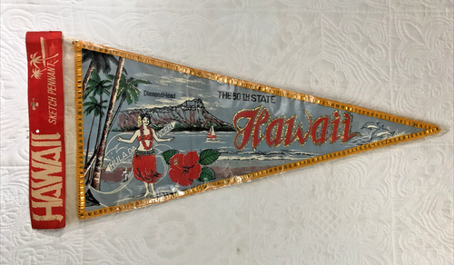Vtg Hawaii Pennant Hula Dancer Hawaiian surfer in Original Package NOS OLD - 第 2/8 張圖片
