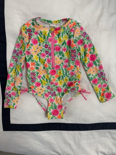 Cat & Jack Girls 5T Long Sleeve Floral One-Piece Swimsuit Multicolor Zip