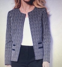 Talbots Women s Black White Houndstooth Collarless Blazer Office Size 8P 179