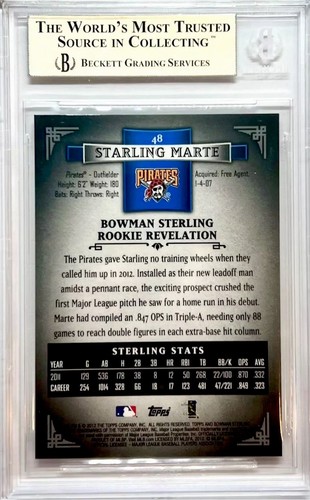 Starling Marte 2012 Bowman Sterling #48 RC BGS 9.5 Pirates 2-Time All-Star Mets - Picture 2 of 2
