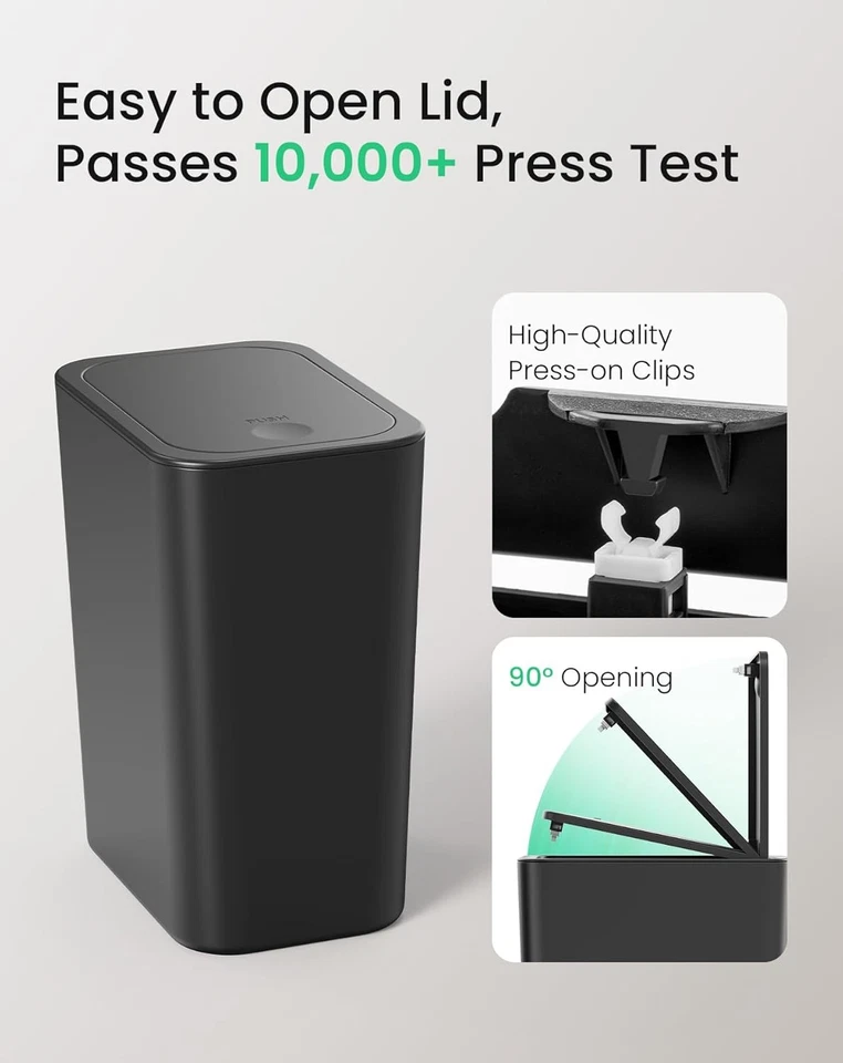 Bathroom Trash Can with Lid, 2.6 Gallon Small Black Garbage Can - Image 3 of 4