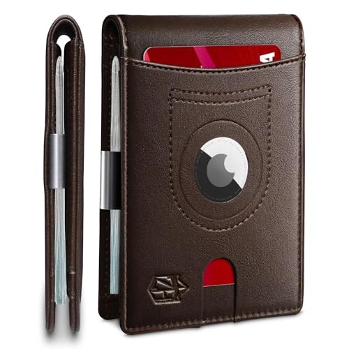 Men's Wallets Airtag Holder Slim Rfid Leather with Gift Small Classic Coffee - Picture 2 of 8