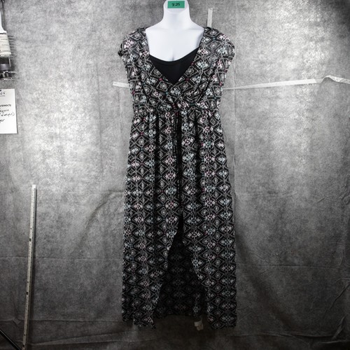 Torrid Maxi Dress 2 Womens 2X Black White Geometric Aztec Boho Sheer Overlay - Picture 2 of 9