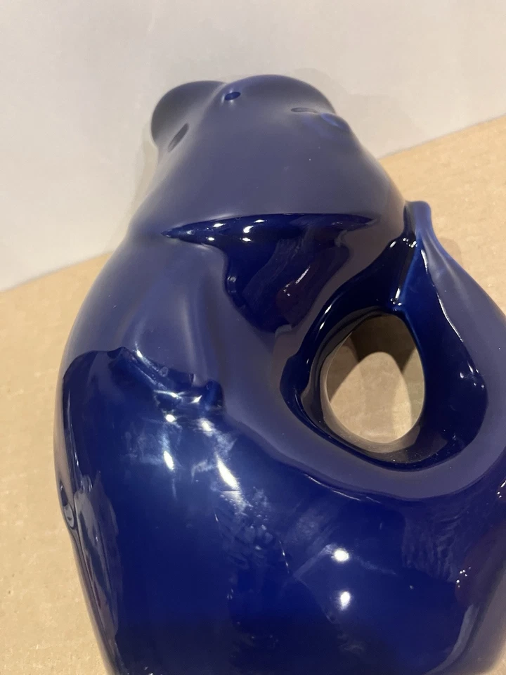 Jarrón jarra de pescado de cerámica azul marino brillante Gurgle Pot 2006 Seattle Pottery 9,5" Foto 3 de 4