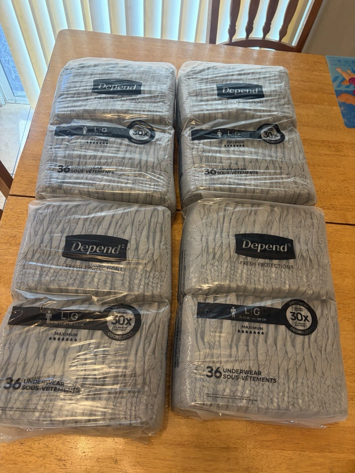 Depend Fresh Protection Adult Diapers for Men, Large, 4 Bags of 36, 144 Ct Total