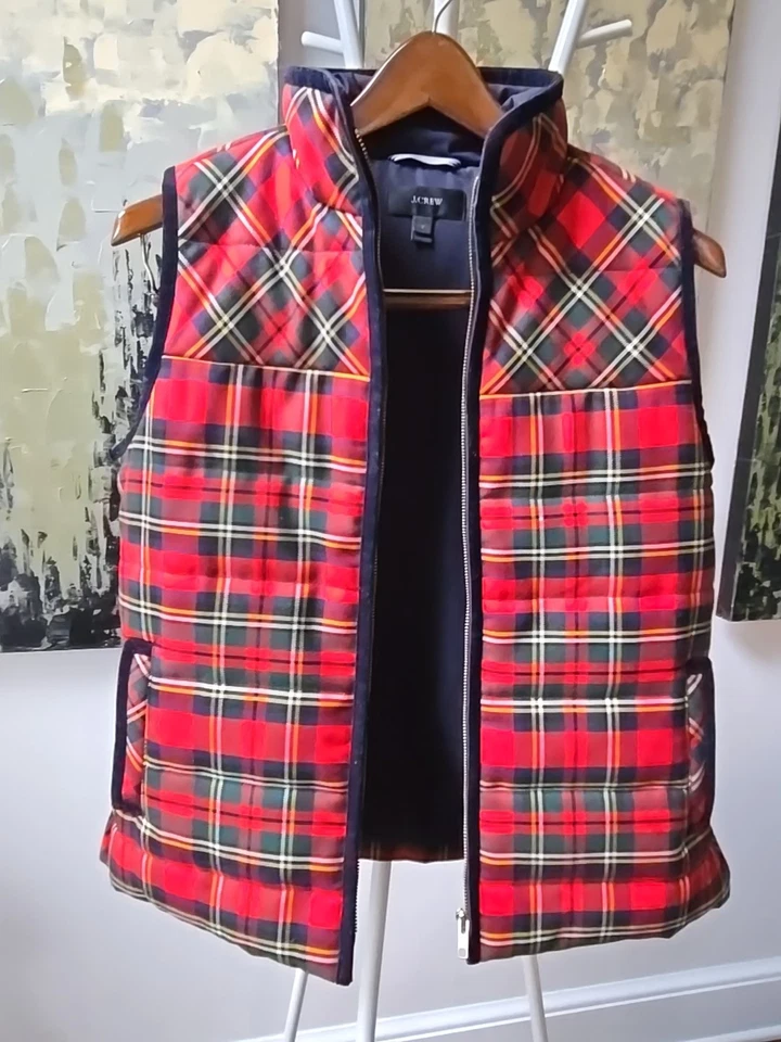 J. Crew Tartan клетку горы пуховик бархата отделки жилет Sz маленький H2712 Rt $138 - Изображение 4 из 4