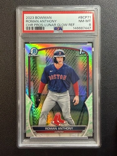 Roman Anthony 2023 Bowman Chrome LUNAR GLOW REFRACTOR 1st Rookie RC PSA 8 NM/MT