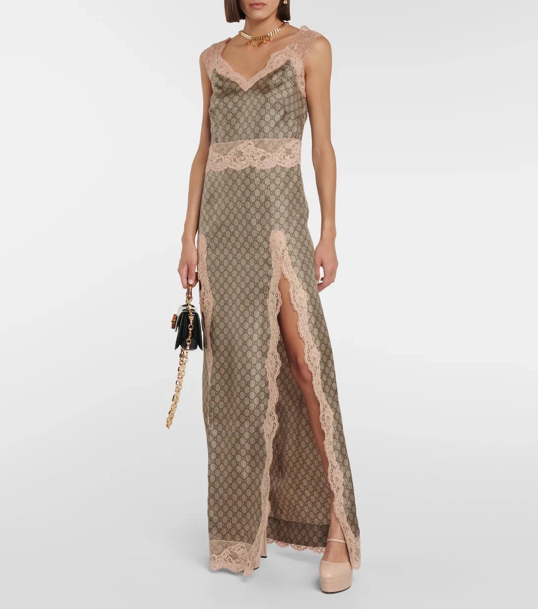 Robe en soie Gucci beige GG imprimé suprême Neuve avec étiquette PRIX CONSEILLÉ 6 USD