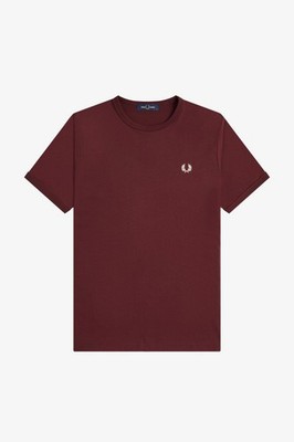  Fred Perry T-Shirt Ringer Plain Baumwolle M3519 Oxblood K22 Herren Neu SS26