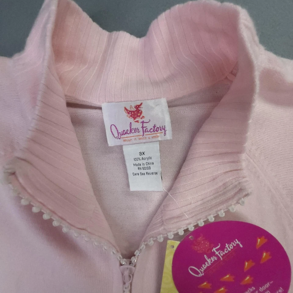 Quacker Factory Sweater Women 3XL Pink Zip Front Mock Neck Rhinestone Zipper NEW - Image 4 of 4