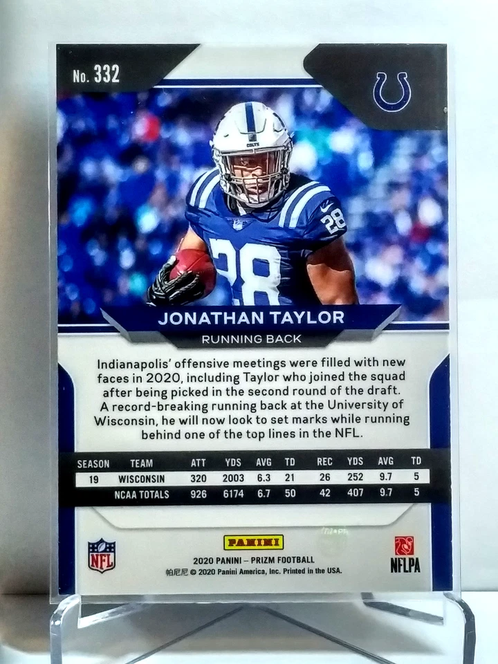 2020 Panini Prizm - Jonathan Taylor RC Rookie Card Black White Negative #332 NFL - Image 2 of 2