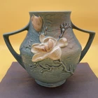 Vintage Roseville Vase Magnolias Pottery Art Handled USA 91-8 Small Chips