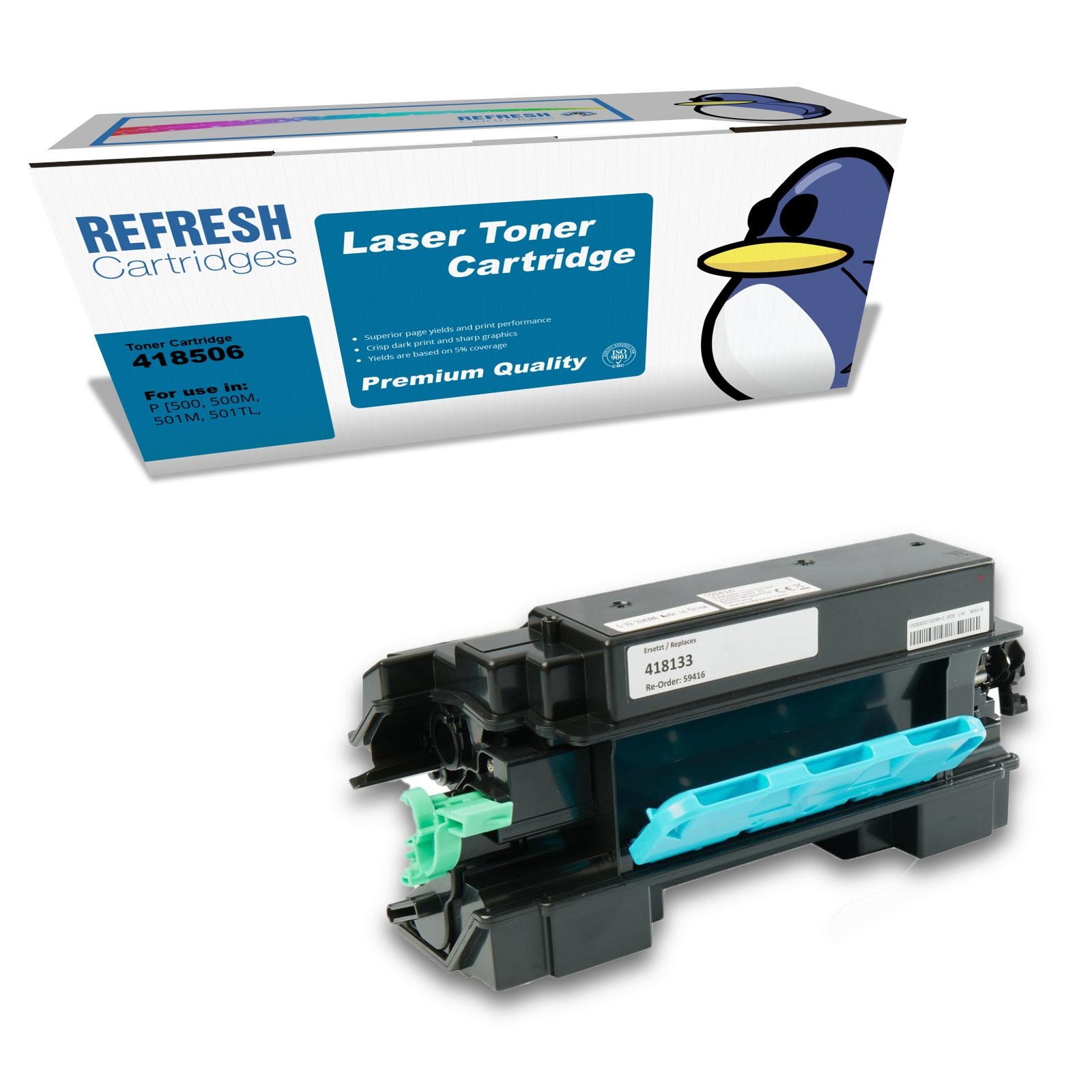 Refresh Cartridges Black 418506. TYPE P501L Toner Compatible With Ricoh Printers