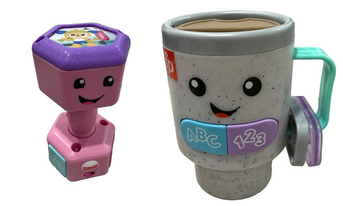 Fisher Price Laugh & Learn Baby Toy Lot Dumbbell Coffee Cup Lights Sounds Tested