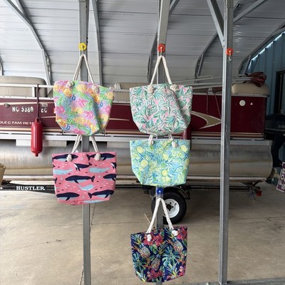 NWT Adorable LARGE Beach Bags With Rope Handles, Zipper, And Inside Pouch