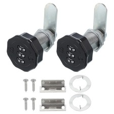 2Pcs 1-3/16" Combination Cabinet Cam Lock Cylinder Password Coded Lock Black