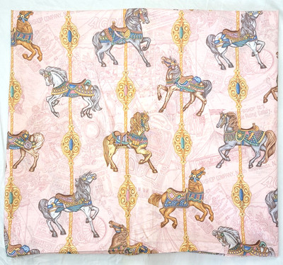 Cranston Carousel Horses Merry Go Round Pink Fabric 2 Yards Tone on Tone Script