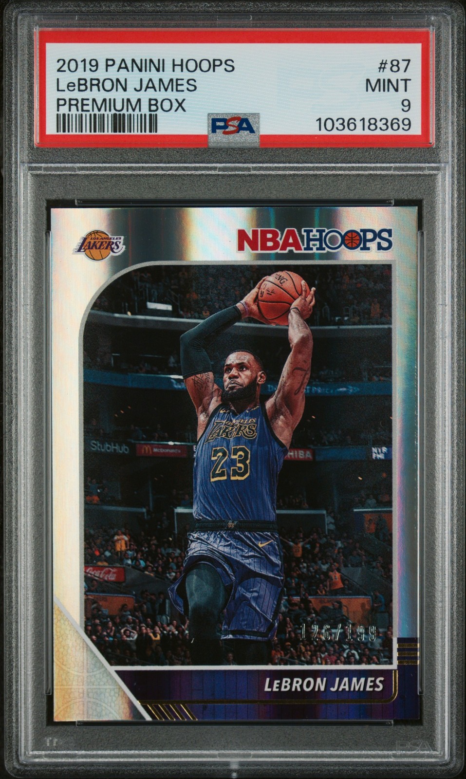 2019 PANINI HOOPS PREMIUM BOX #87 LEBRON JAMES 126/199 PSA 9