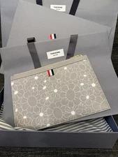 NWT THOM BROWNE $900 Floral Leather Document Holder Clutch Bag, Italy