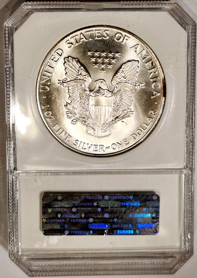 1988 Silver Eagle Perfect Gem BU +++ Bright Neon Rainbow Color Toned - Image 4 of 4