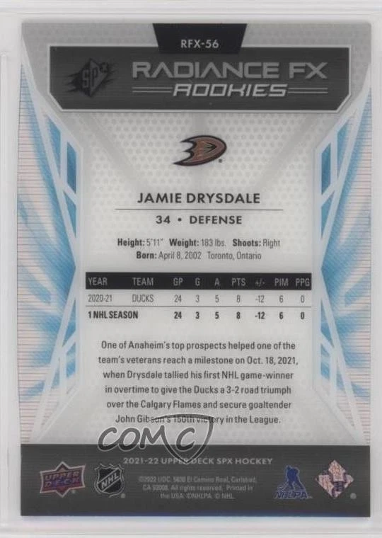 2021-22 SPx Radiance F/X Jamie Drysdale #RFX-56 Rookie RC - Image 2 of 2