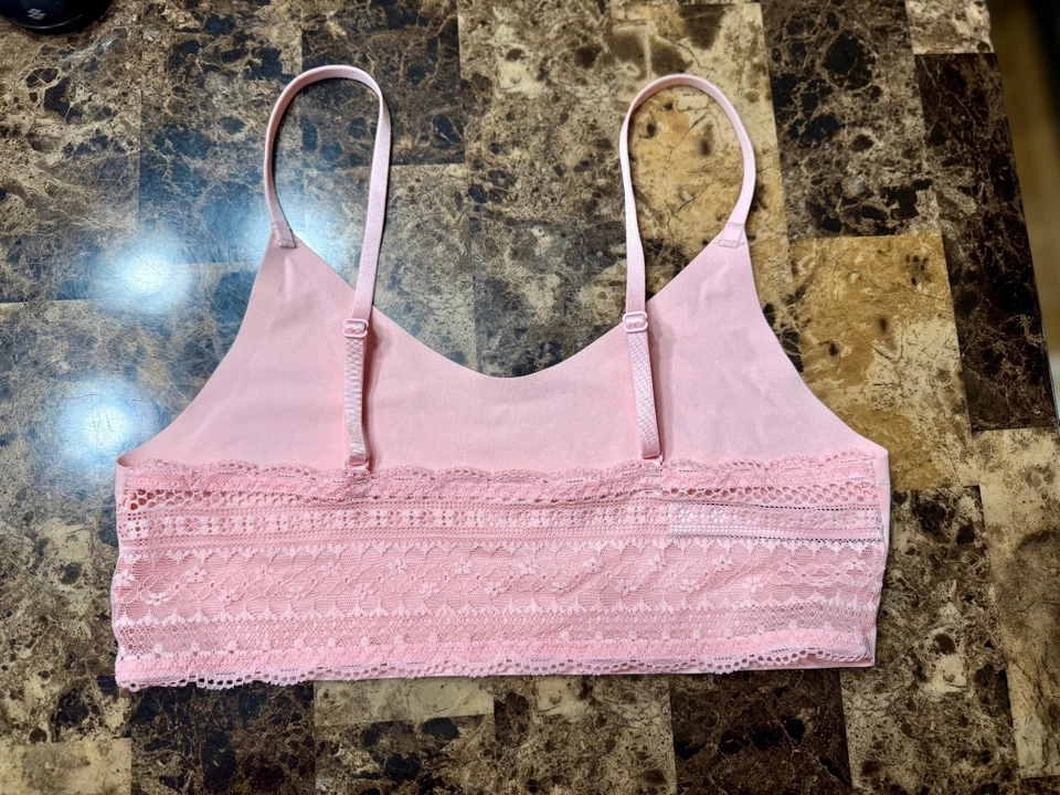 New Victorias Secret Pink/White Wireless Bralette Lace Back Womens M Medium - Image 2 of 4