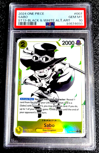PSA 10 GEM MINT 2024 ONE PIECE SABO ST13 BLACK & WHITE ALTERNATE ART #007 G756