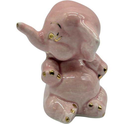 Vintage Pink Elephant Figurine Gold Accents Ceramic Nursery Decor Cute - Picture 2 of 8