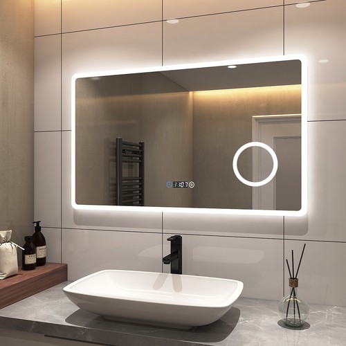 LED Badspiegel mit Beleuchtung Bluetooth Uhr Beschlagfrei Dimmbar Lichtspiegel - Bild 83 von 143