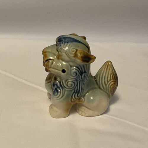 Vintage Chinese Fu Foo Dog Guardian Lion Glazed Ceramic Figurine Blue Green - Picture 3 of 12