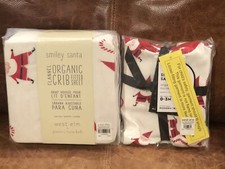 West Elm Pottery Barn Kids Cotton Smiley Santa Crib Sheet, 0-3 Pajama Christmas