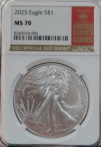 1oz Silver 2025 American Silver Eagle $1 NGC MS70 OFFICIAL RED BOOK LABEL