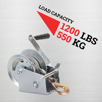 Heavy Duty Hand Winch 1200lbs 33ft Steel Cable Two-Way Ratchet 4.1:1 Gear Ratio